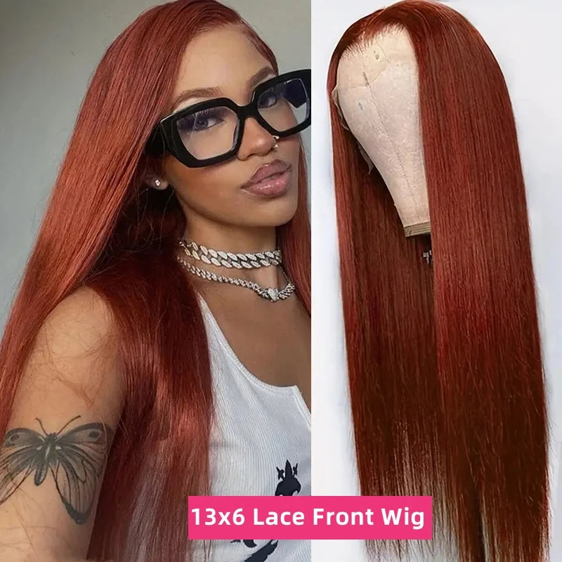 Reddish Brown Straight 13x6 Hd Lace Frontal Human Hair Wig Pre Plucked 13x4 Lace Frontal Wig Brazilian Human Hair Wigs For Women