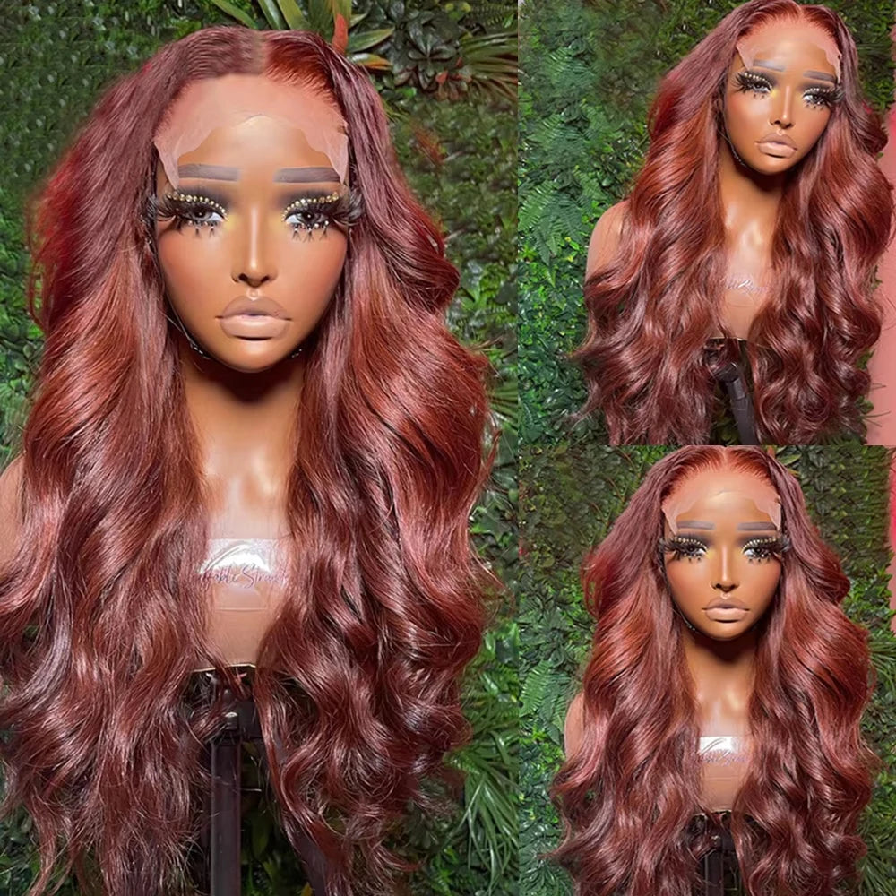 13x4 Reddish Brown Body Wave Lace Frontal Human Hair Wig 13x6 HD Lace Frontal Wig Brazilian Human Hair Wig Pre Plucked For Women