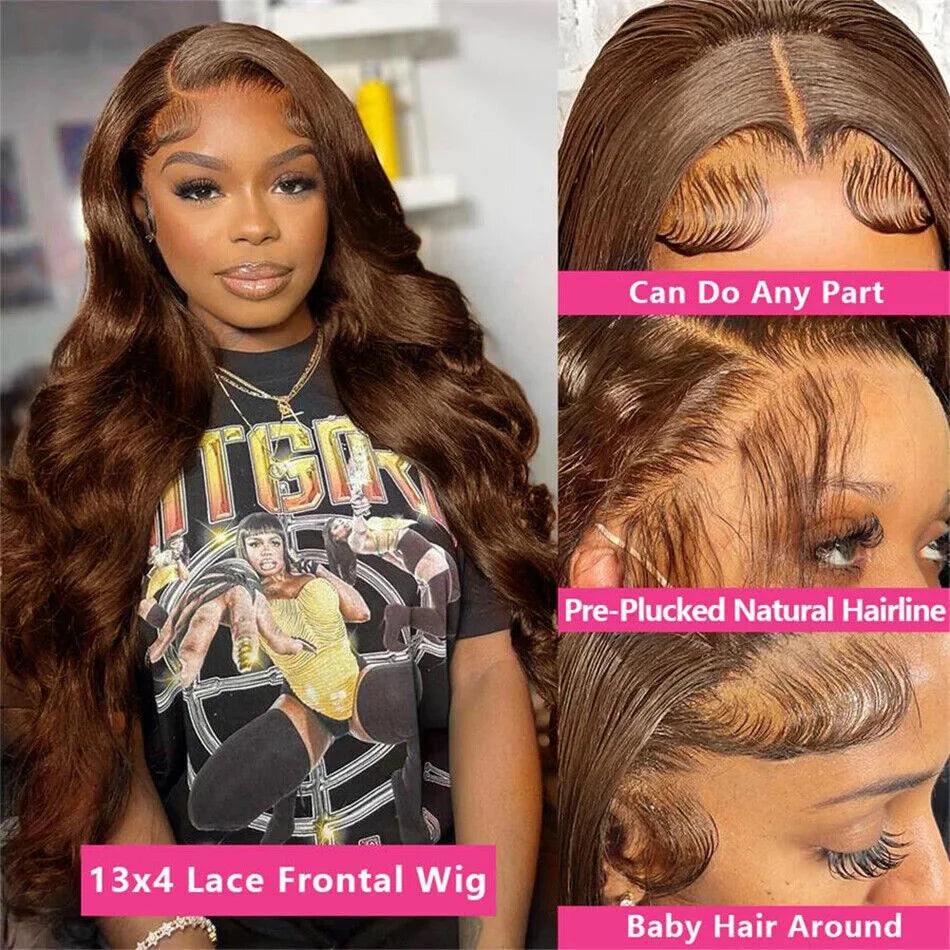 30 Inch Chocolate Brown 13X4 Transparent Lace Front Wig Body Wave 13X6 Brown Colored Lace Frontal Human Hair Wigs For Women