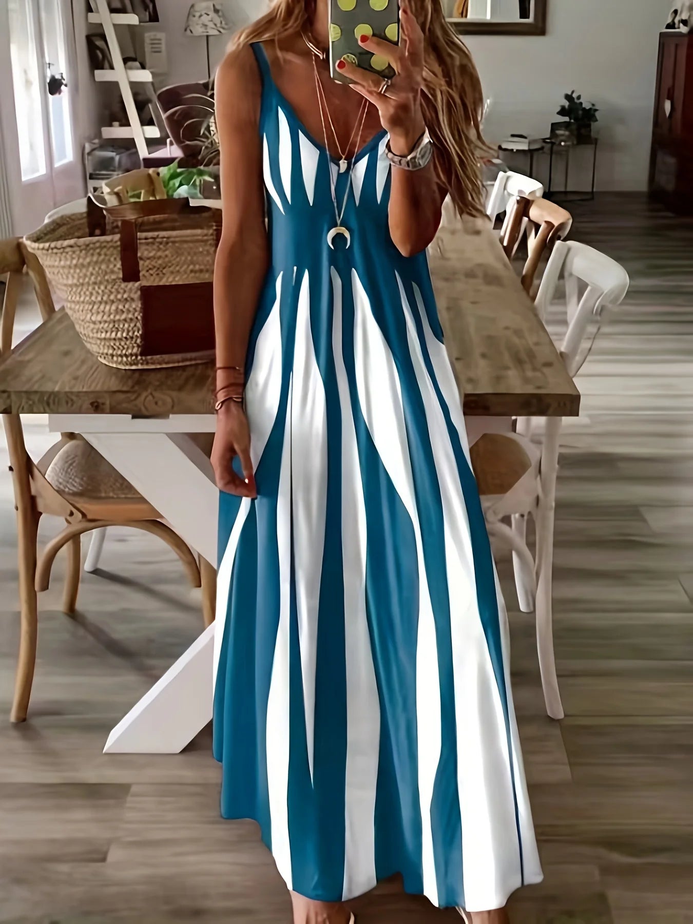 Large size positioning printed spring/summer new V-neck long dress dress