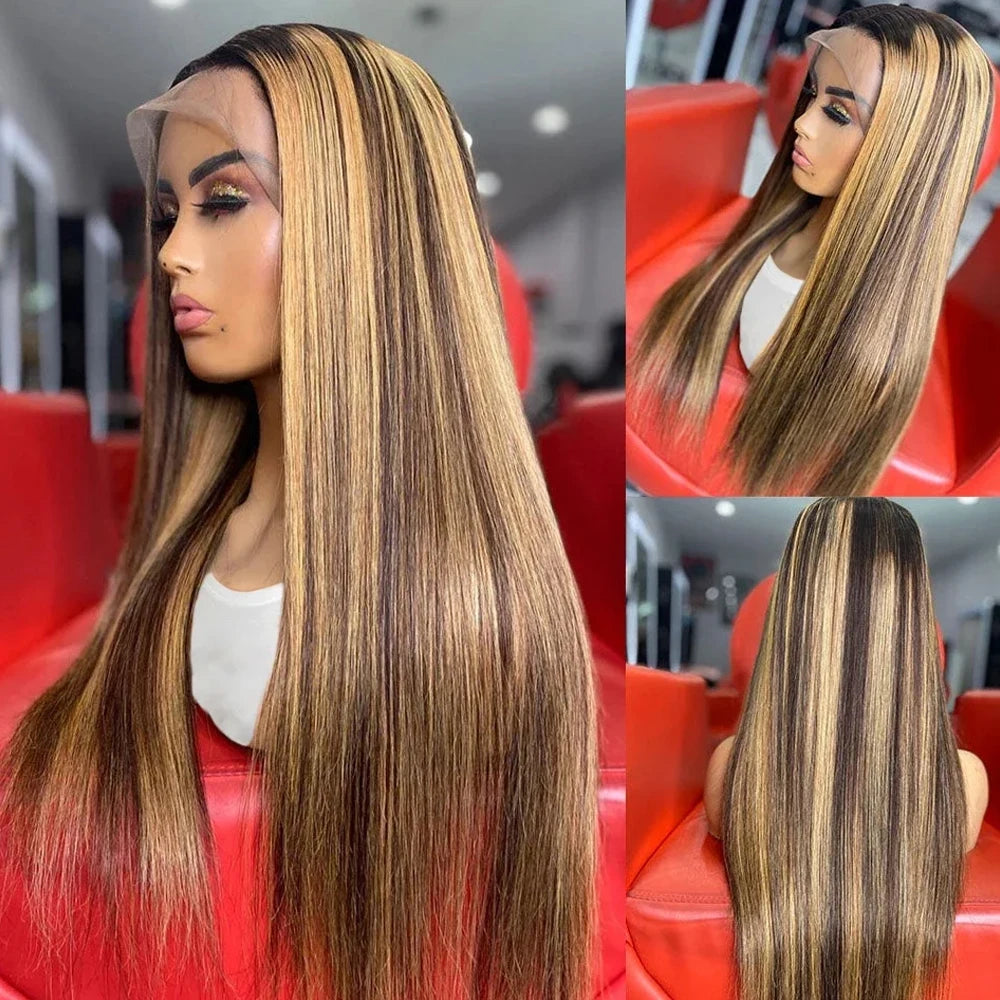 250 Density P4/27 Honey Blonde 360 Full HD Lace Frontal Wig 30 Inch Straight Lace Front Wigs Highlight Glueless Wig Human Hair