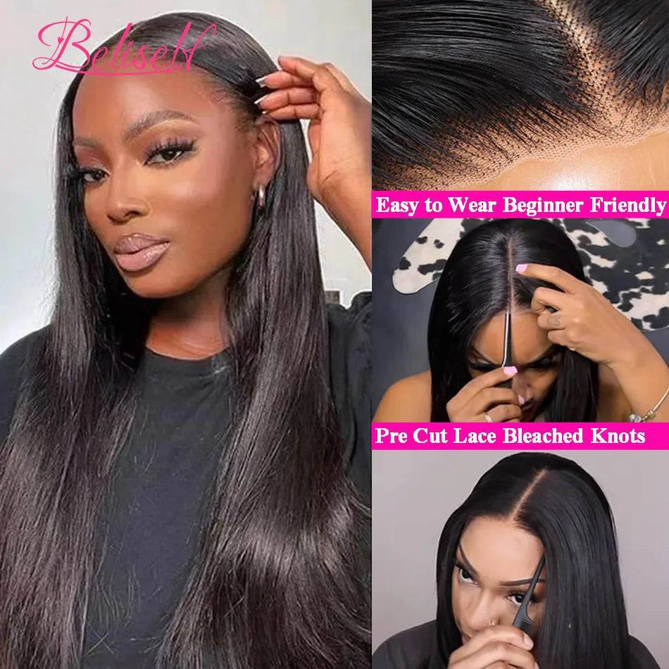 HD Transparent Lace Front Human Hair Wig 13x4 13x6 Straight Frontal Wig Pre Plucked 5x5 HD Lace Closure Wig Beliself Hair