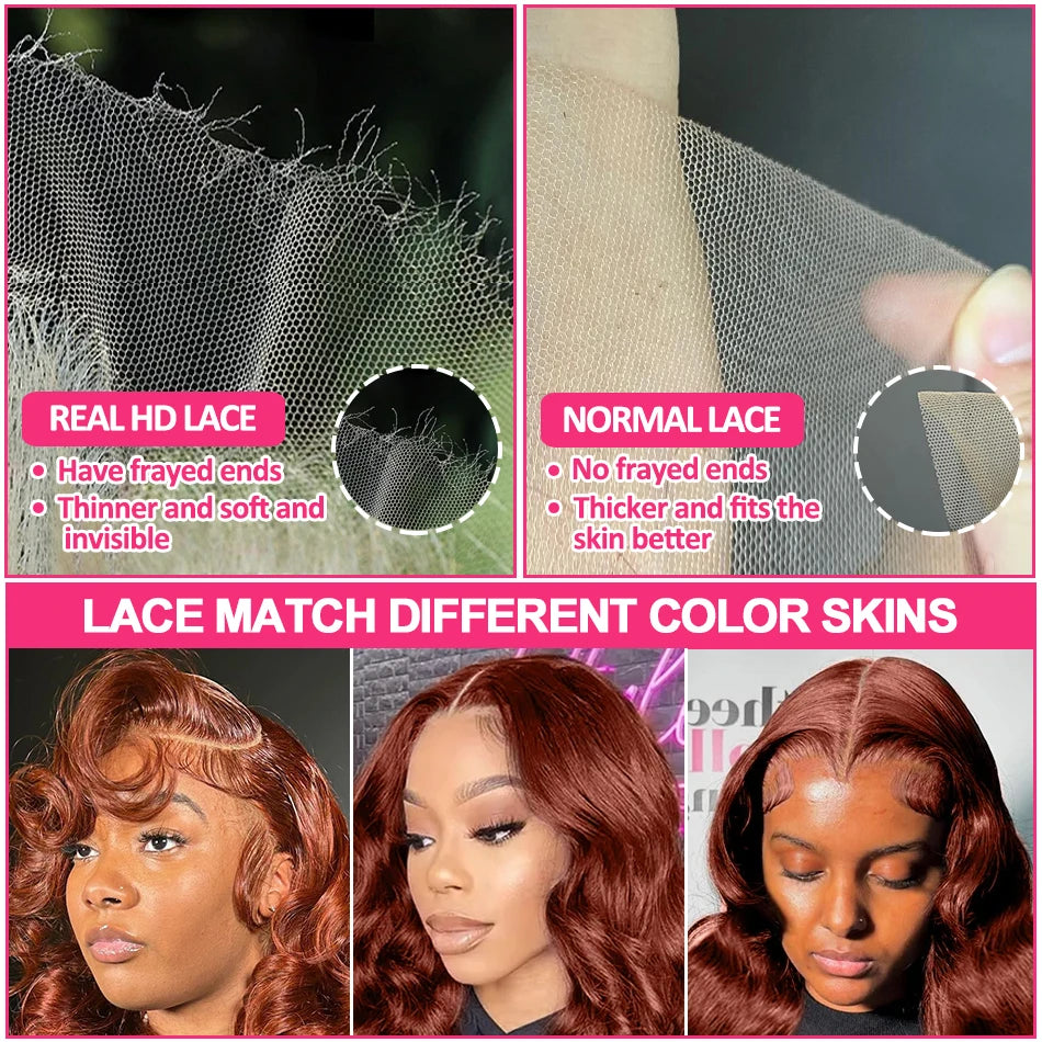 Reddish Brown Body Wave HD 13x4 13x6 Lace Frontal Human Hair Wig Colored Brazilian Remy Human Hair Wigs For Women Pre Plucked