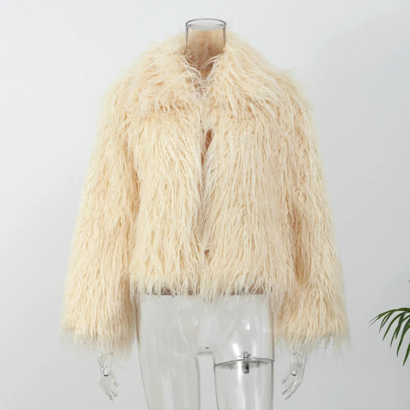 Autumn-winter Fluffy Faux Fur Coat For Ladies Warm Furry Long Sleeve Short Thick Coats 2024 Women Chic High Street Outerwear