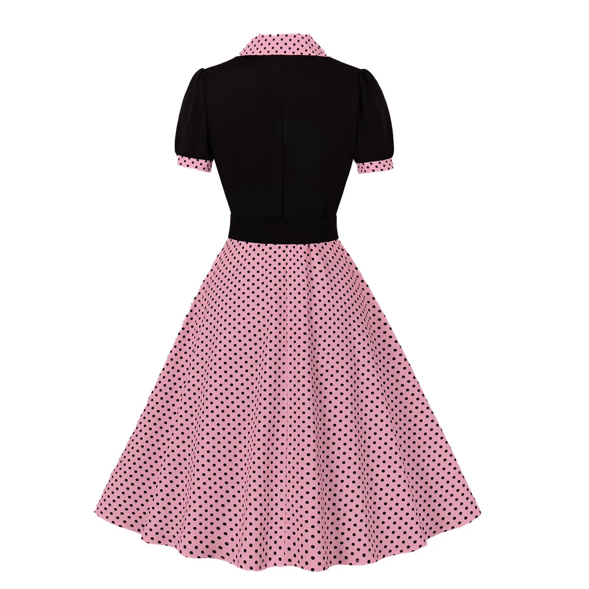 2024 New Fashion Polka Dot Vintage Pleated Dresses Retro Notched Collar Elegant Summer Women Short Sleeve Belted 1950s 60s Dress