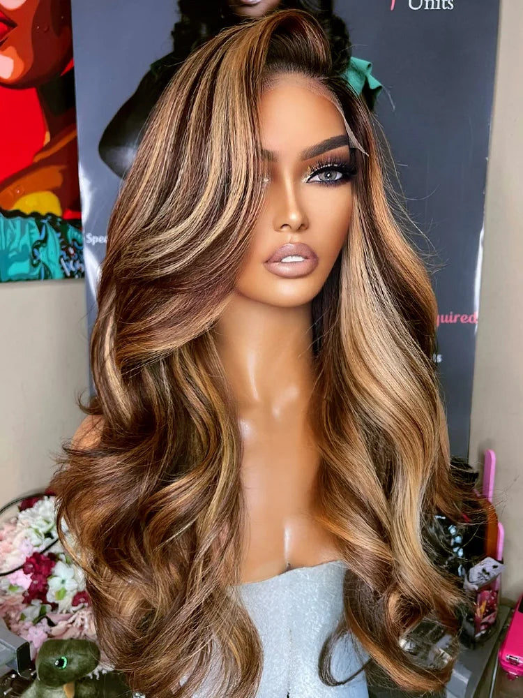 30 40 Inch 4/27 Highlight Body Wave 13x6 Hd Lace Front Human Hair Wig Colored Ombre 13x4 Human Hair Wigs Preplucked For Women