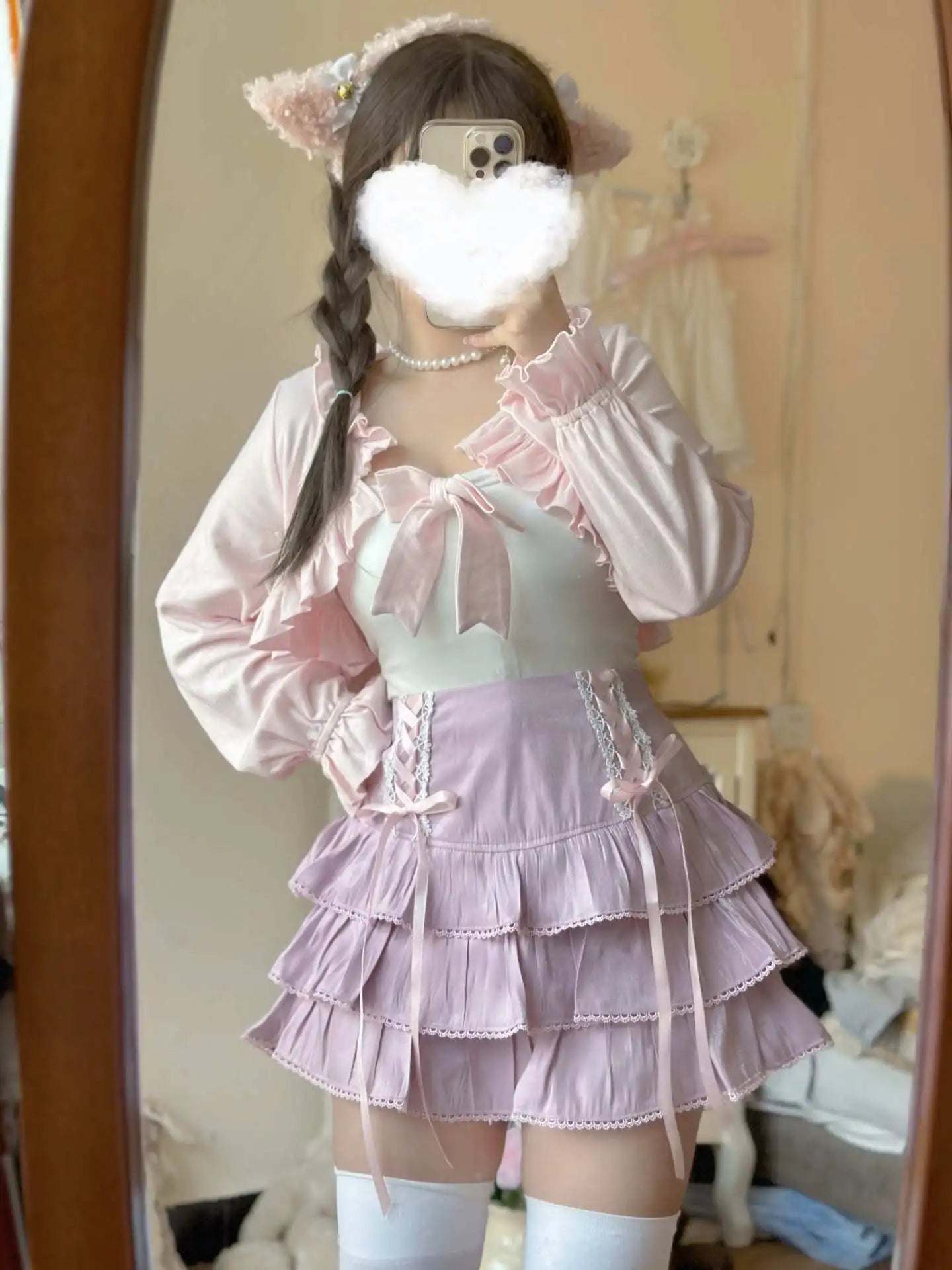 Japanese Harajuku Girls Kawaii Lace Pleated Skirts Women High Waist Bow Lace-up Fairy Y2k Aesthetic Cute Cake Mini Skirts