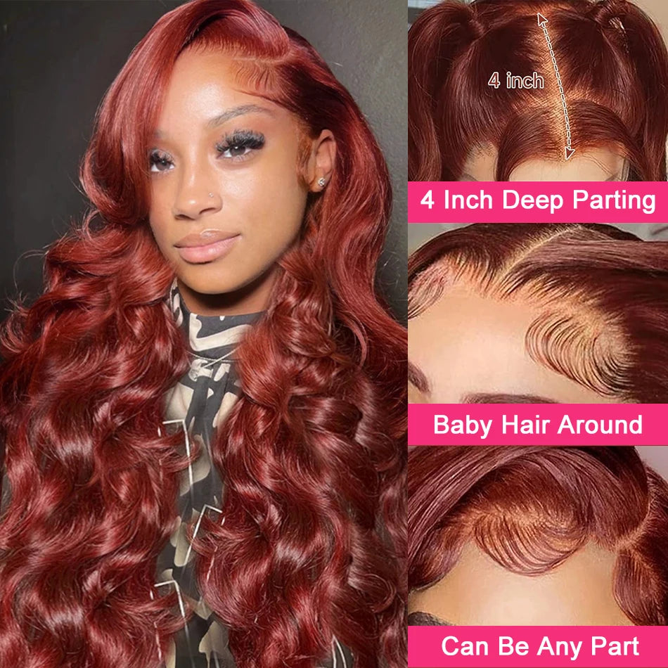 Reddish Brown Body Wave HD 13x4 13x6 Lace Frontal Human Hair Wig Colored Brazilian Remy Human Hair Wigs For Women Pre Plucked