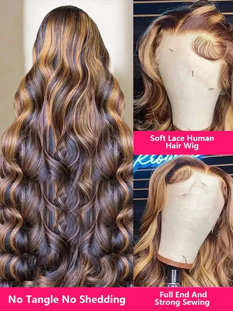 30 40 Inch 4/27 Highlight Body Wave 13x6 Hd Lace Front Human Hair Wig Colored Ombre 13x4 Human Hair Wigs Preplucked For Women