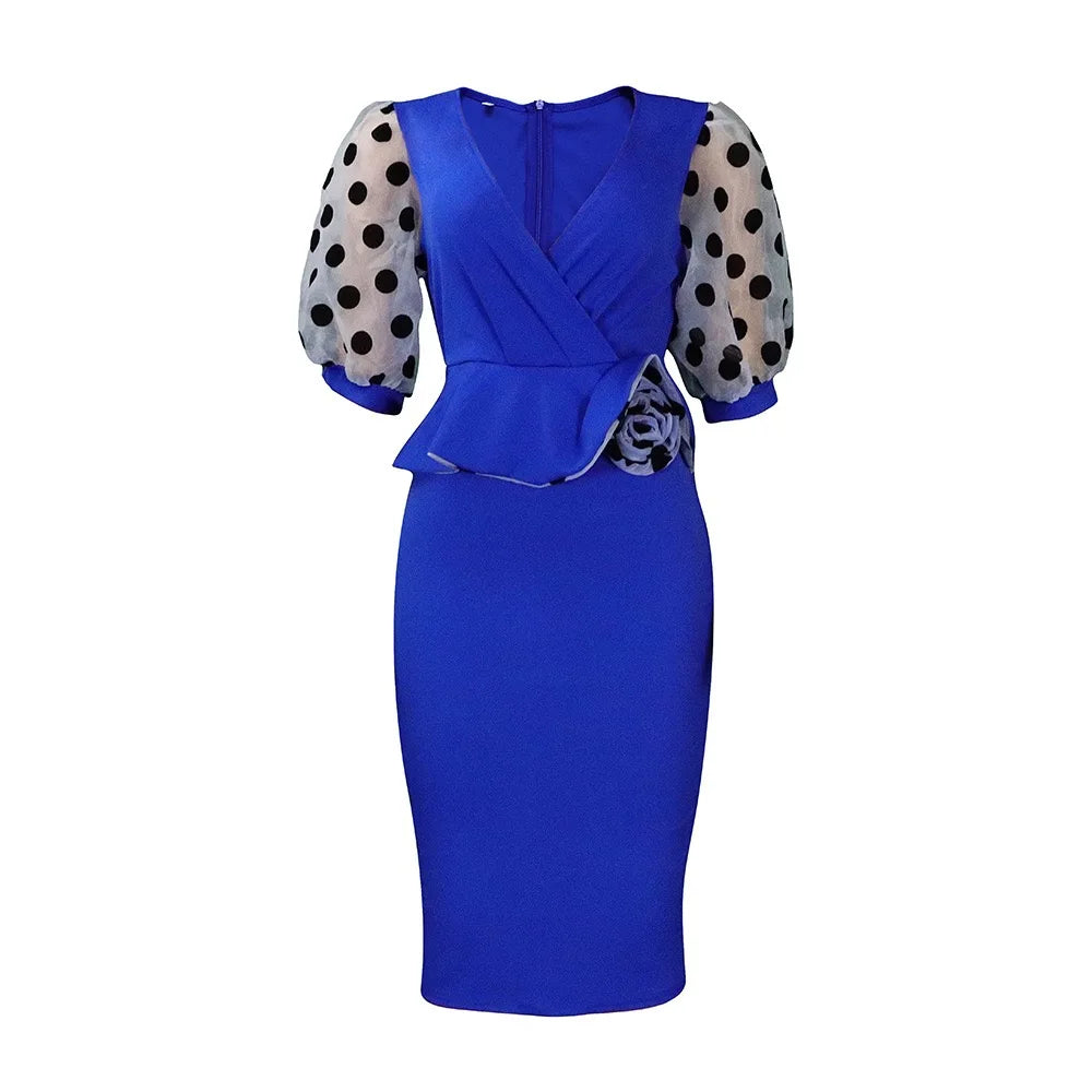 Elegant Office Dresses for Women Professional 2024 New V Neck Half Sleeve Package Hips Mid Calf Formal Female Business Work Robe