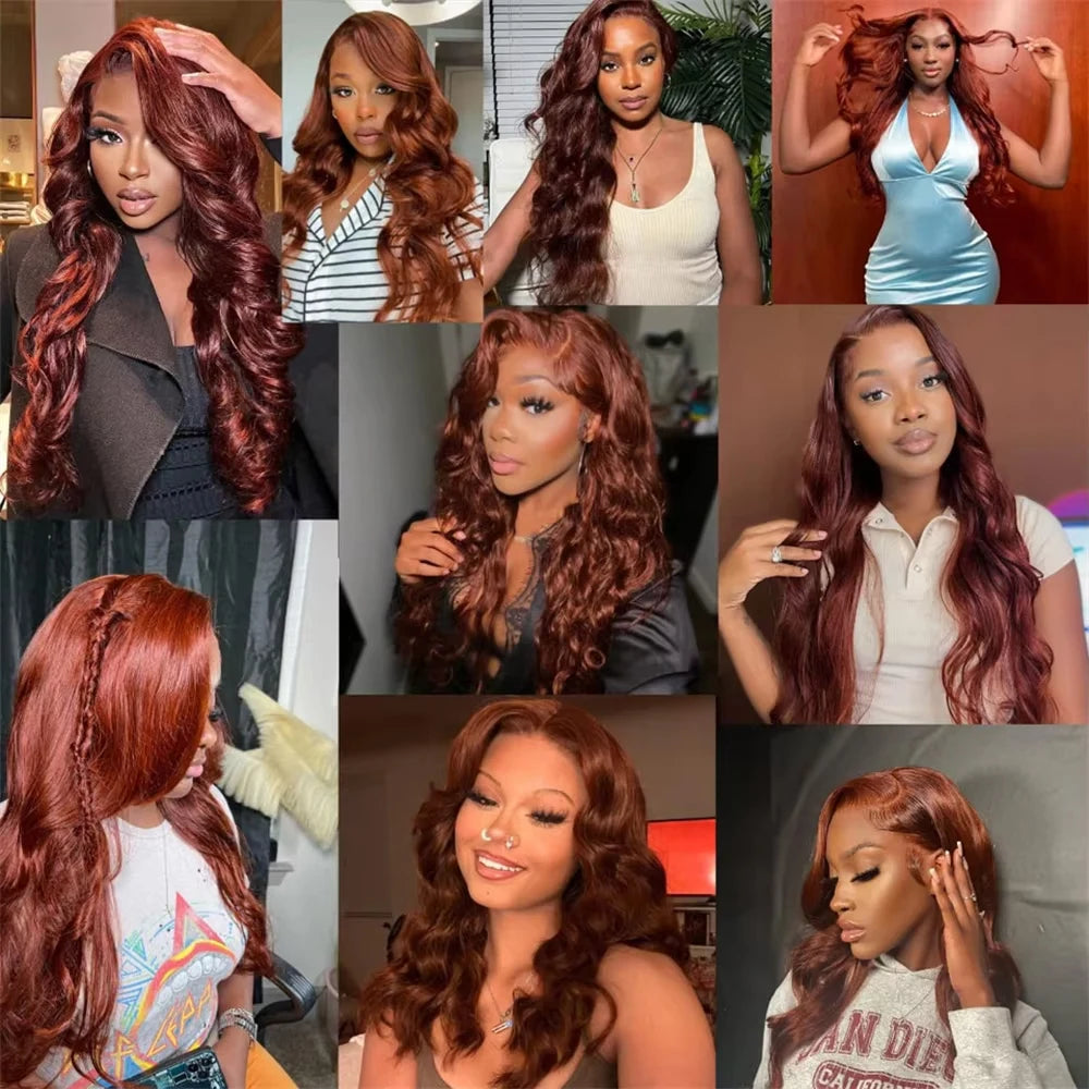 13x4 Reddish Brown Body Wave Lace Frontal Human Hair Wig 13x6 HD Lace Frontal Wig Brazilian Human Hair Wig Pre Plucked For Women