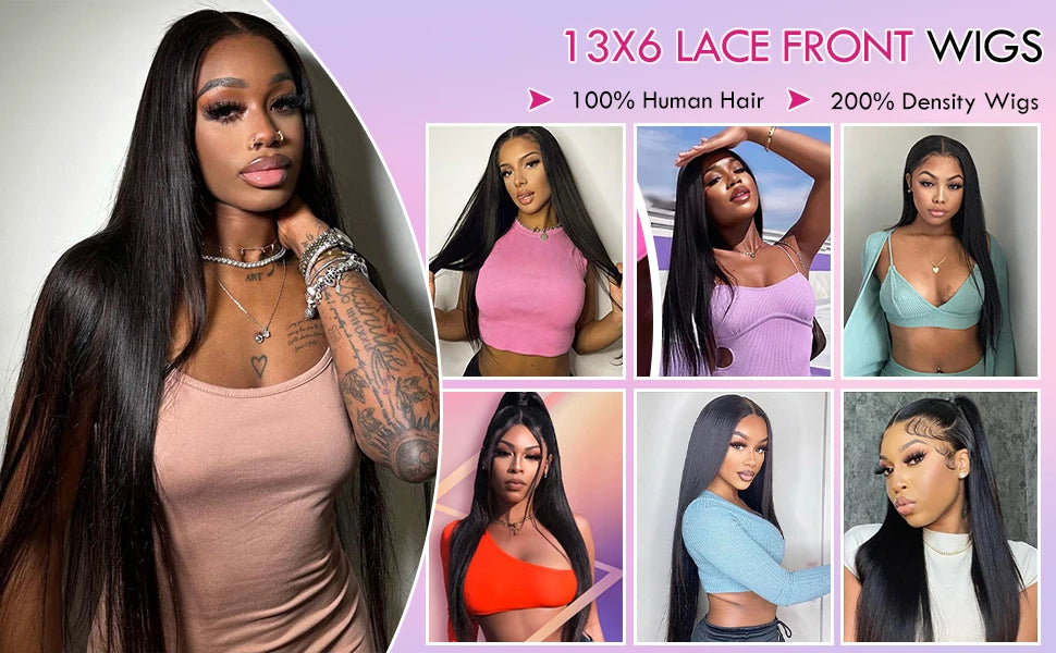 300 Density Straight Human Hair Wigs 13x6 HD Lace Front Body Wave Human Hair Wigs For Black Women Pre Plucked With Baby Hair