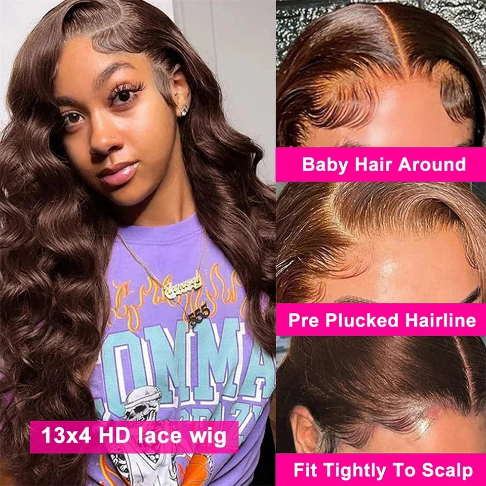 Body Wave Chocolate Brown 13x4 Lace Front WIgs 13x6 HD Lace Human Hair Wigs 100% Preplucked Color #4 Wigs On Sale For Women