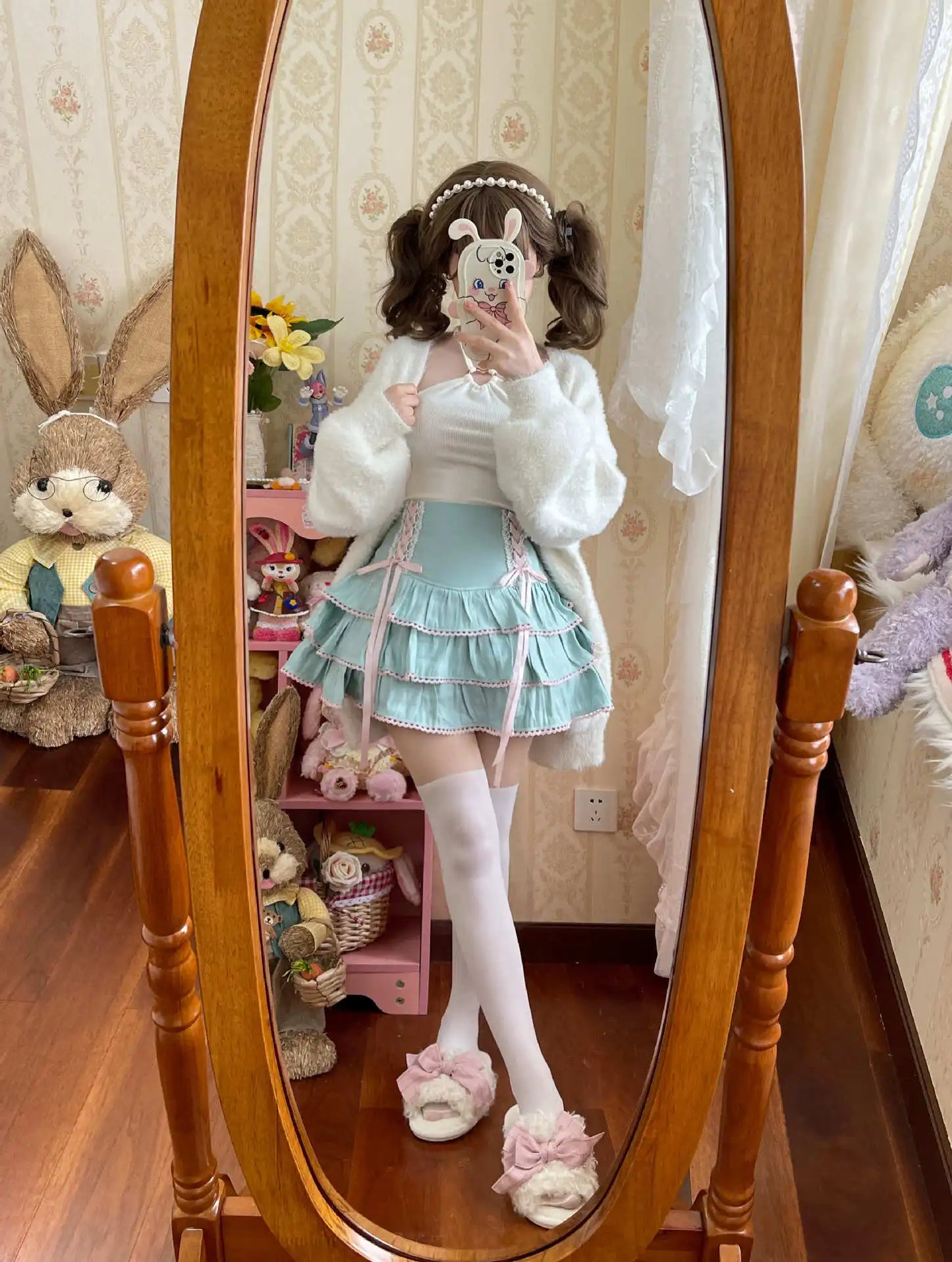 Japanese Harajuku Girls Kawaii Lace Pleated Skirts Women High Waist Bow Lace-up Fairy Y2k Aesthetic Cute Cake Mini Skirts