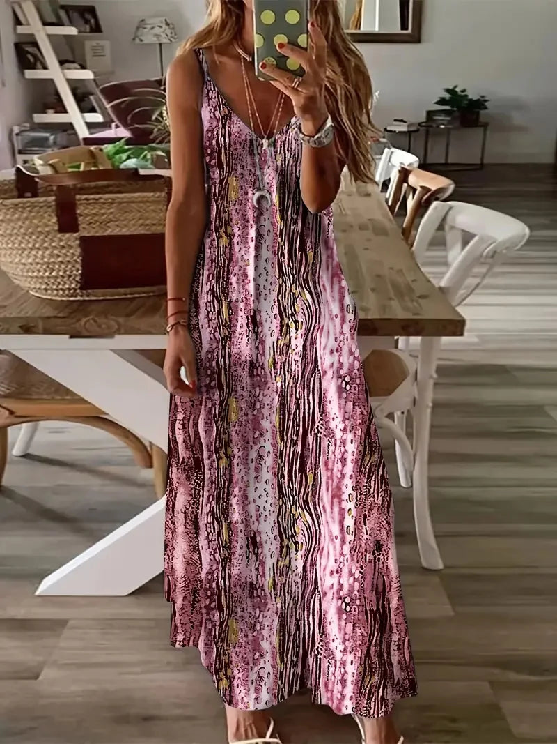 S-3XL Bohemian Style Beach Seaside Vacation Casual Dress Street Fashion Sleeveless Suspender Loose Large Size Long Dress