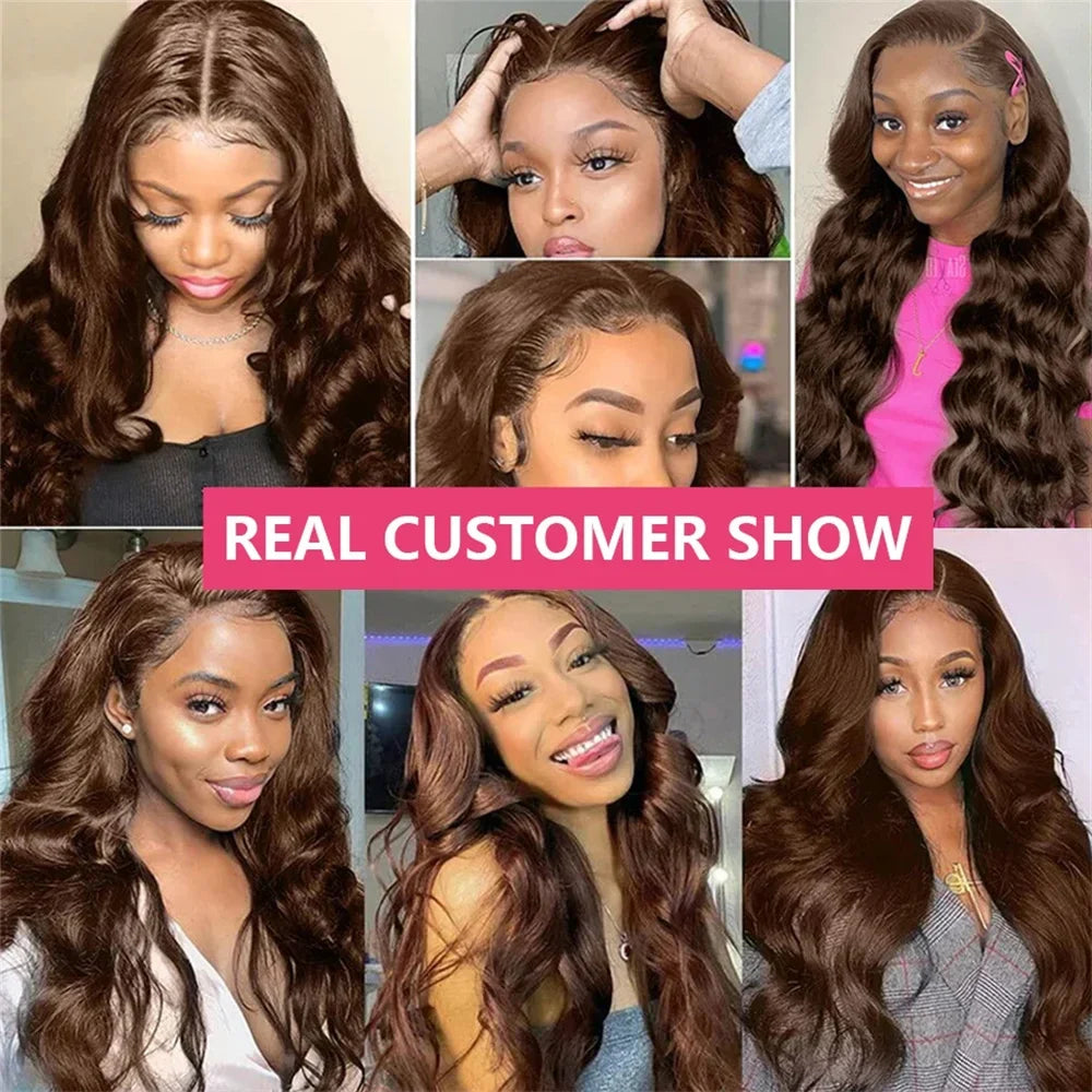 30 Inch Chocolate Brown 13X4 Transparent Lace Front Wig Body Wave 13X6 Brown Colored Lace Frontal Human Hair Wigs For Women