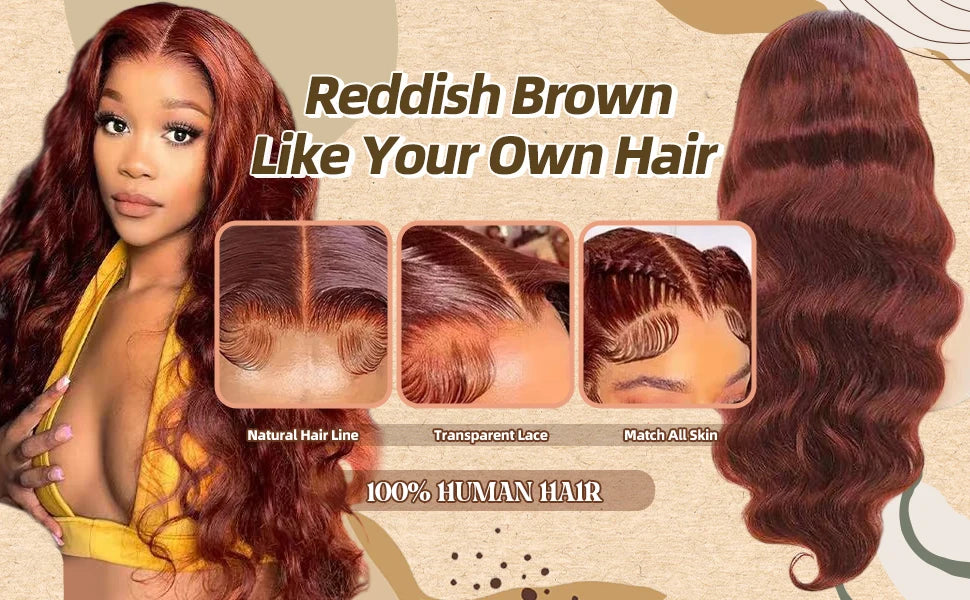 Reddish Brown Body Wave HD 13x4 13x6 Lace Frontal Human Hair Wig Colored Brazilian Remy Human Hair Wigs For Women Pre Plucked