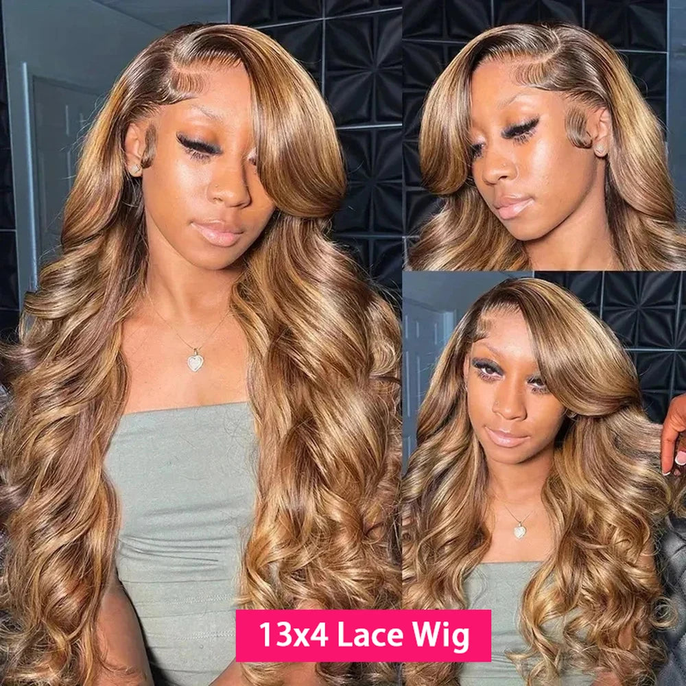 30 40 Inch 4/27 Highlight Body Wave 13x6 Hd Lace Front Human Hair Wig Colored Ombre 13x4 Human Hair Wigs Preplucked For Women