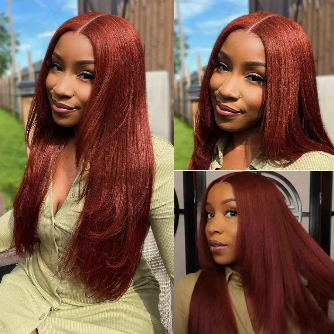 Reddish Brown Straight 13x6 HD Lace Frontal Human Hair Wig Pre Plucked 13x4 Lace Frontal Wigs Colored Brazilian 100% Human Wigs