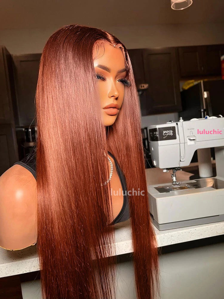 Reddish Brown Straight 13x6 HD Lace Frontal Human Hair Wig Pre Plucked 13x4 Lace Frontal Wigs Colored Brazilian 100% Human Wigs