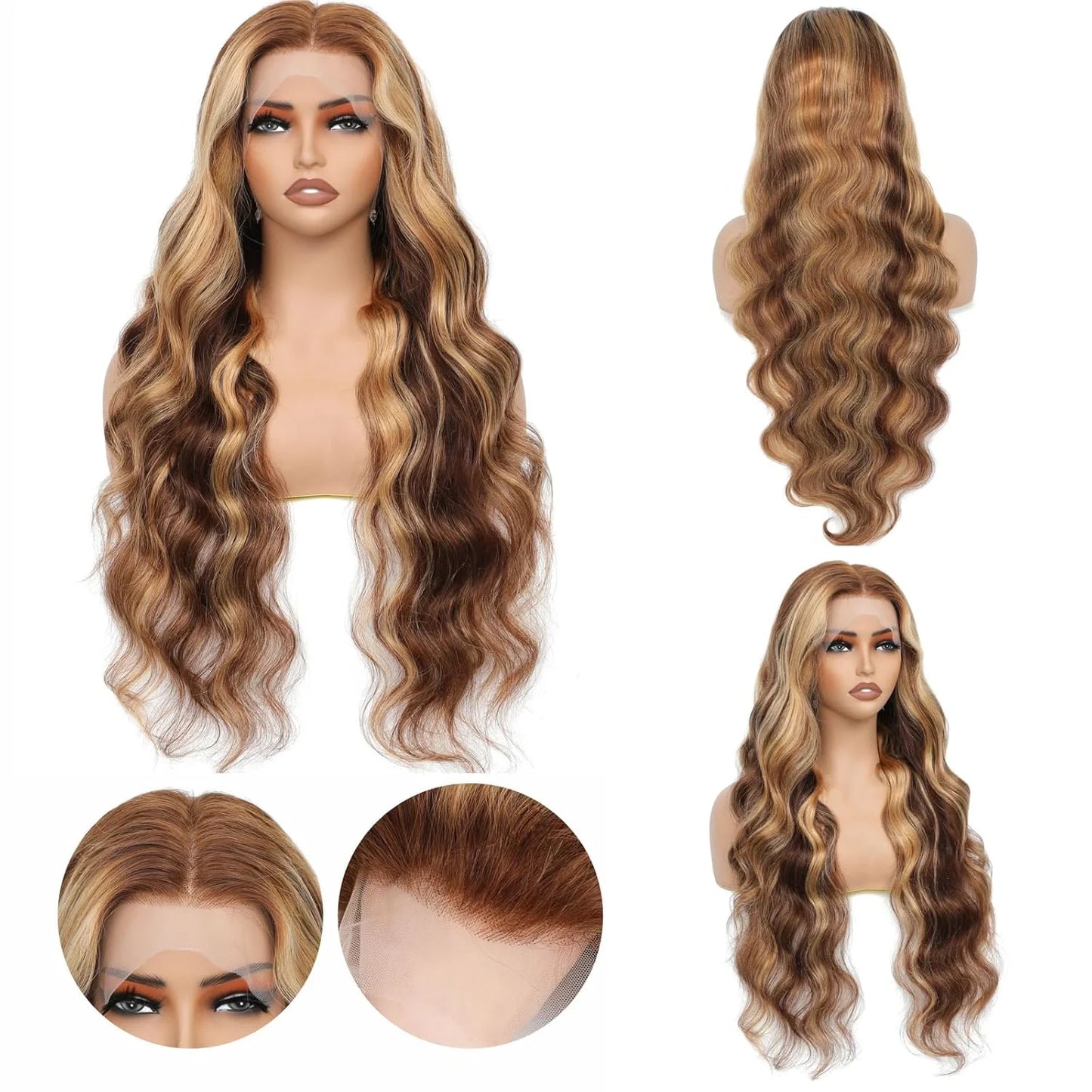 4/27 Highlight Wig Human Hair 13x4 Colored Lace Front Wigs Ombre Brown Body Wave Brazilian 13x6 HD Transparent Lace Frontal Wig