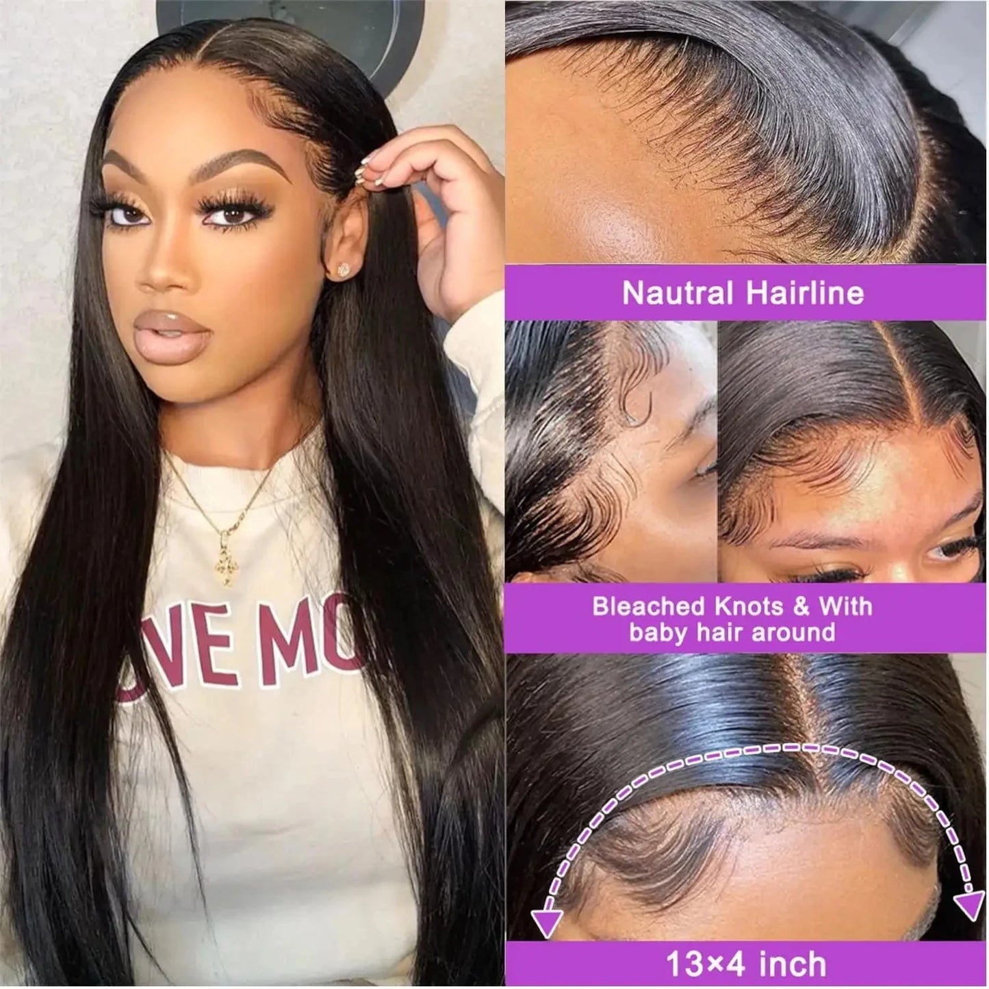 30 Inch Bone Straight Lace Front Wigs Human Hair Transparent 13x4 HD Lace Wig 13x6 Human Hair 180 Density Black Wigs For Women