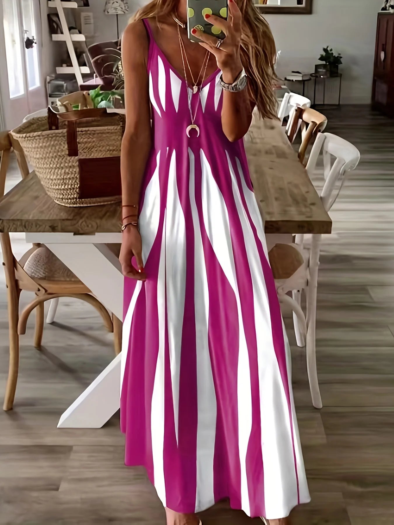 Large size positioning printed spring/summer new V-neck long dress dress