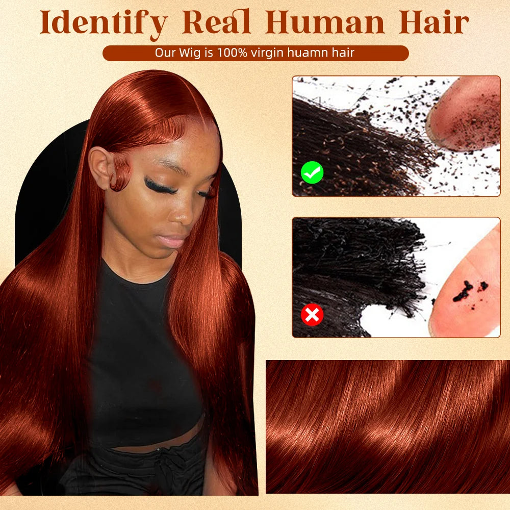 Reddish Brown Straight 13x6 HD Lace Frontal Human Hair Wig Pre Plucked 13x4 Lace Frontal Wigs Colored Brazilian 100% Human Wigs