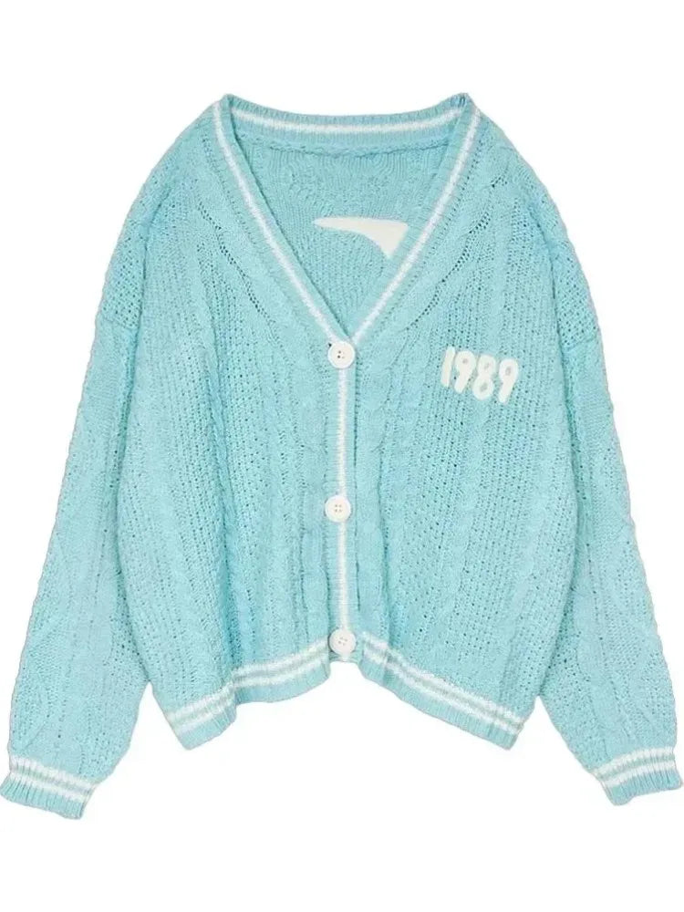 New Blue 1989 Cardigan For women Bird Embroidery Special Knit 1989 taylor Cardigan Slouchy Style Vintage Sweater