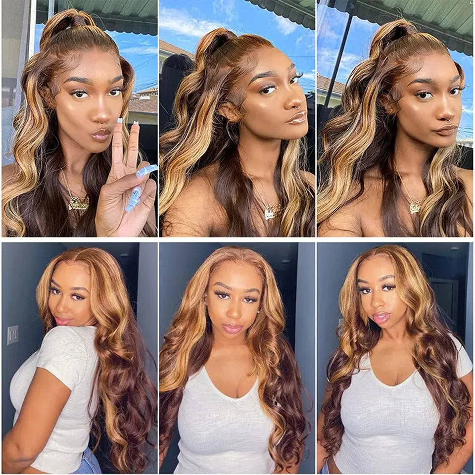 P4/27 Highlight Color Human Hair Wigs 13x4 Transparent Lace Frontal Wig Body Wave Human Hair Wig Brazilian Human Hair Wig Sale Natural Human Hair For Women 3 Day Delivery France