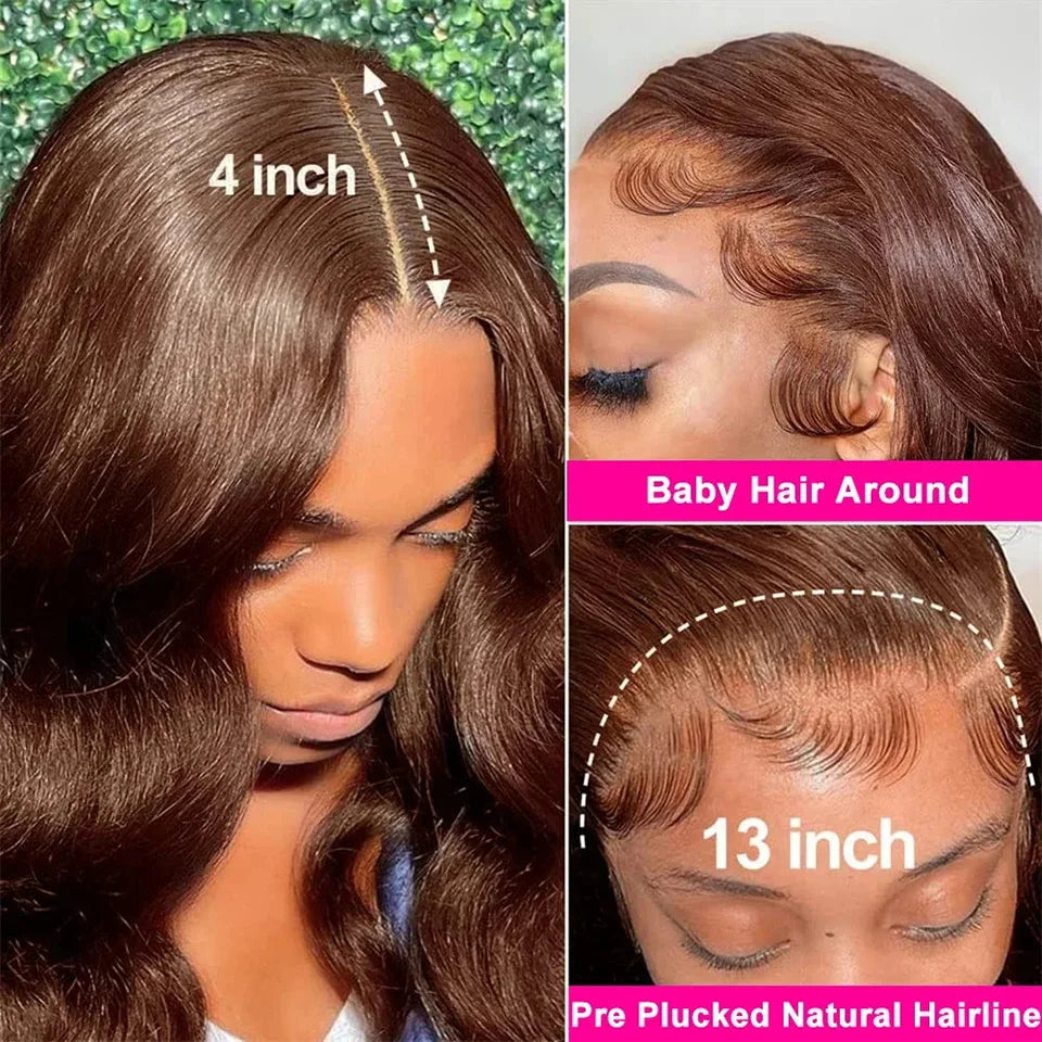 Body Wave Chocolate Brown 13x4 Lace Front WIgs 13x6 HD Lace Human Hair Wigs 100% Preplucked Color #4 Wigs On Sale For Women