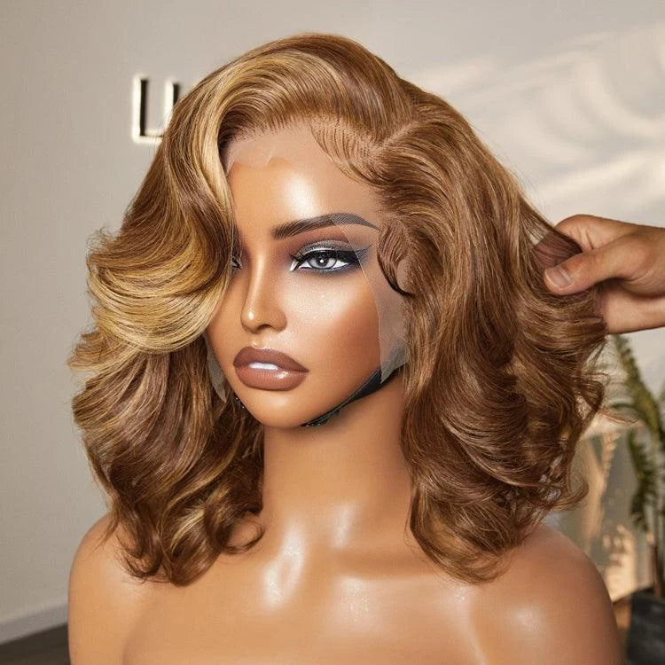 Honey Blonde Highlight Bouncy Loose Body Wave 5x5 Closure Glueless Wig 100% Human Hair