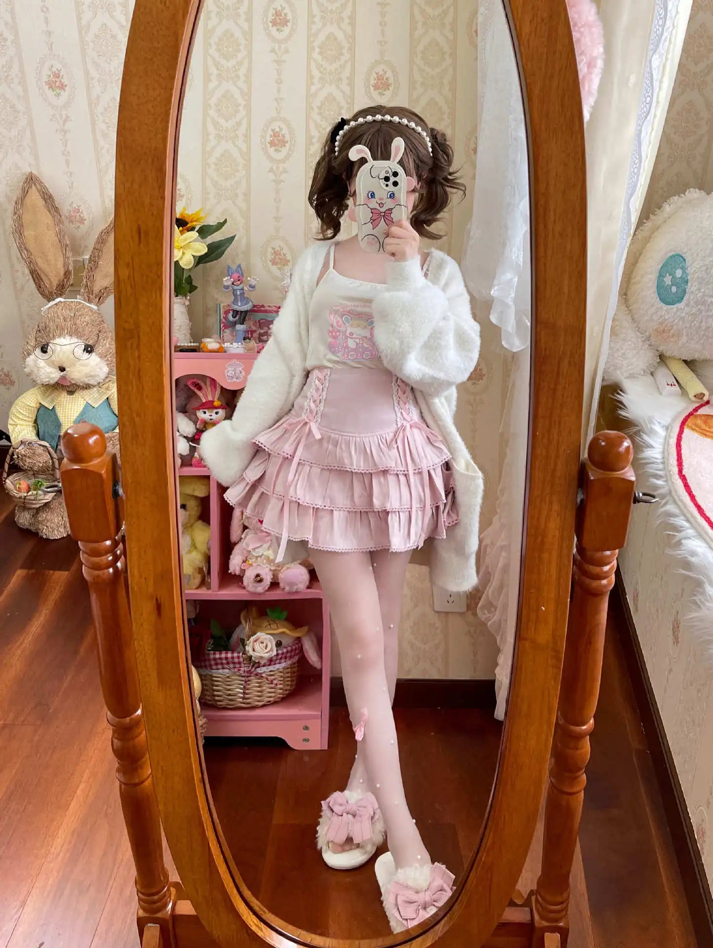 Japanese Harajuku Girls Kawaii Lace Pleated Skirts Women High Waist Bow Lace-up Fairy Y2k Aesthetic Cute Cake Mini Skirts