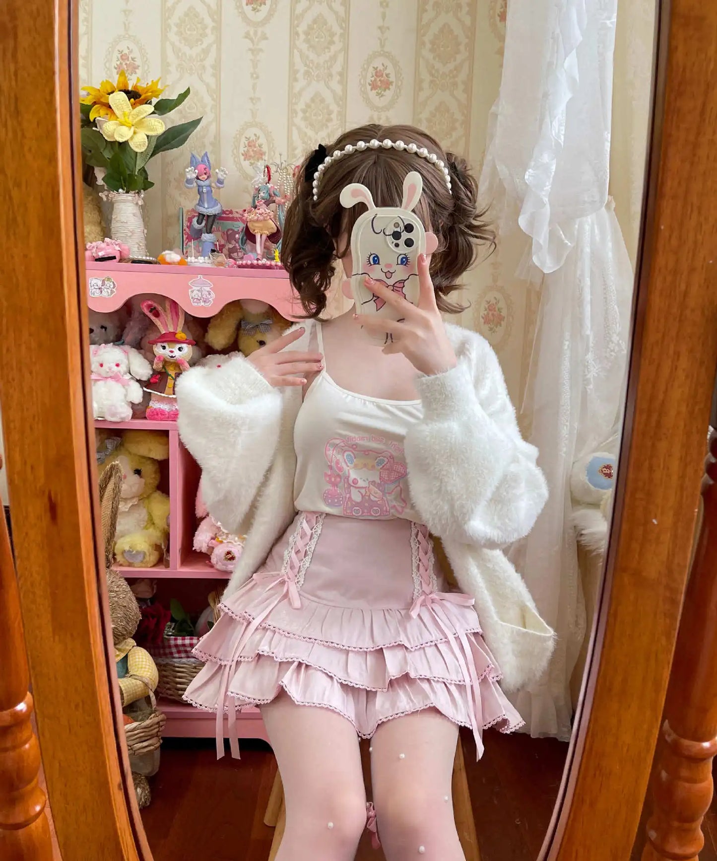 Japanese Harajuku Girls Kawaii Lace Pleated Skirts Women High Waist Bow Lace-up Fairy Y2k Aesthetic Cute Cake Mini Skirts