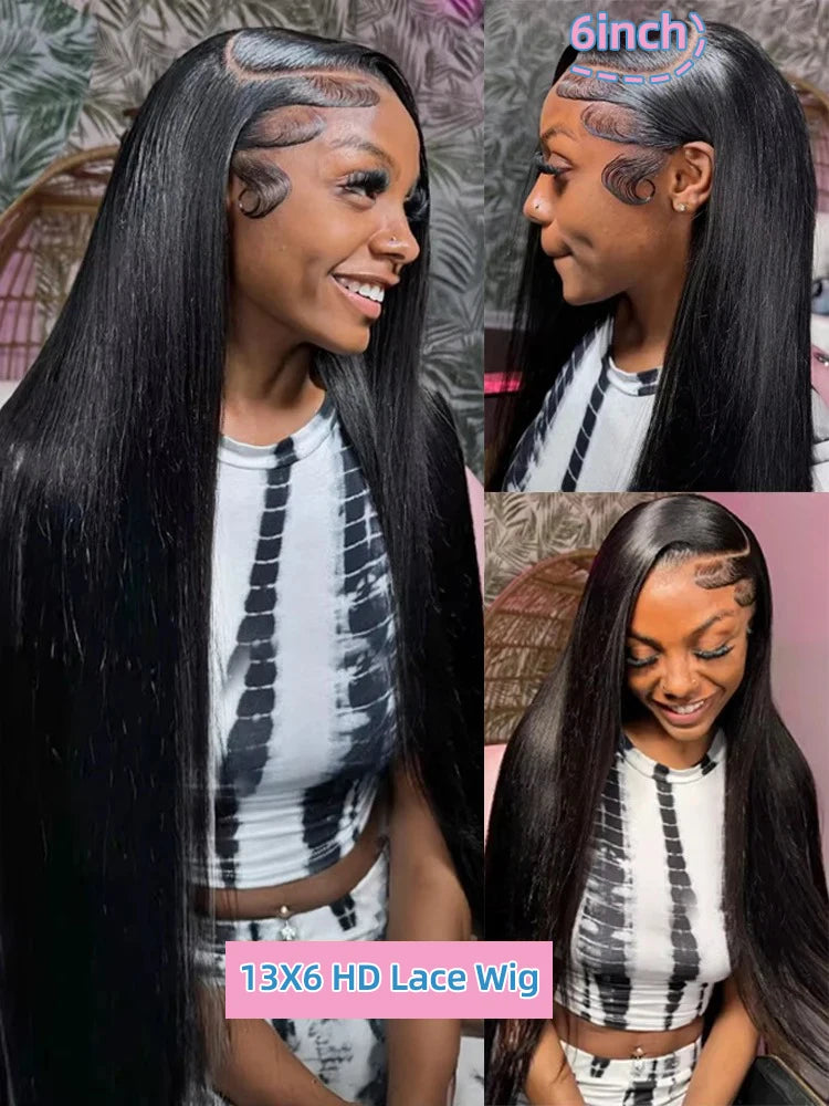 Links 30 Inch Bone Sraight 13x6 HD Transparent Lace Front Wig Human Hair 200 Density 13x4 Lace Frontal Wig For Women Pre Plucked