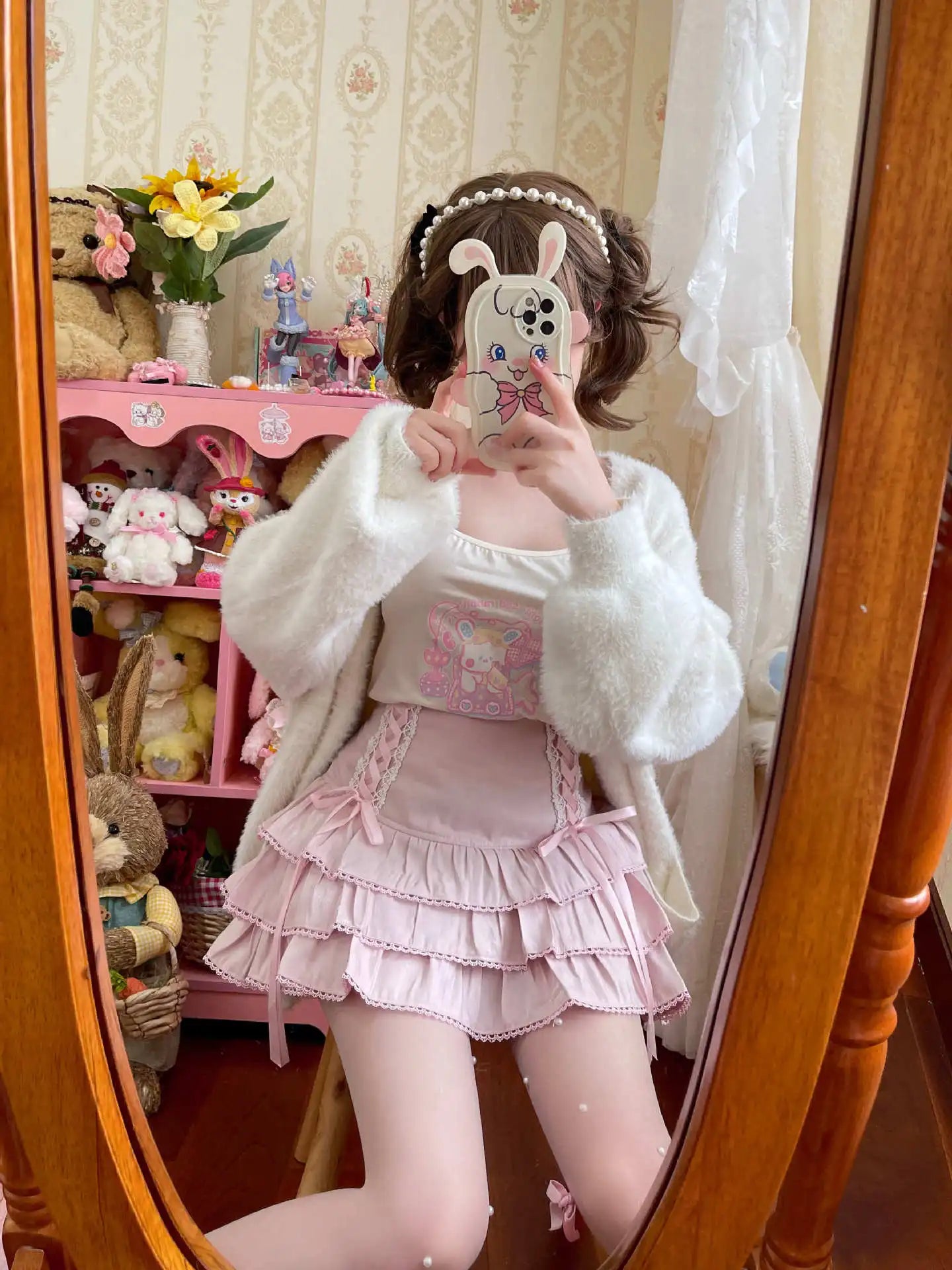 Japanese Harajuku Girls Kawaii Lace Pleated Skirts Women High Waist Bow Lace-up Fairy Y2k Aesthetic Cute Cake Mini Skirts