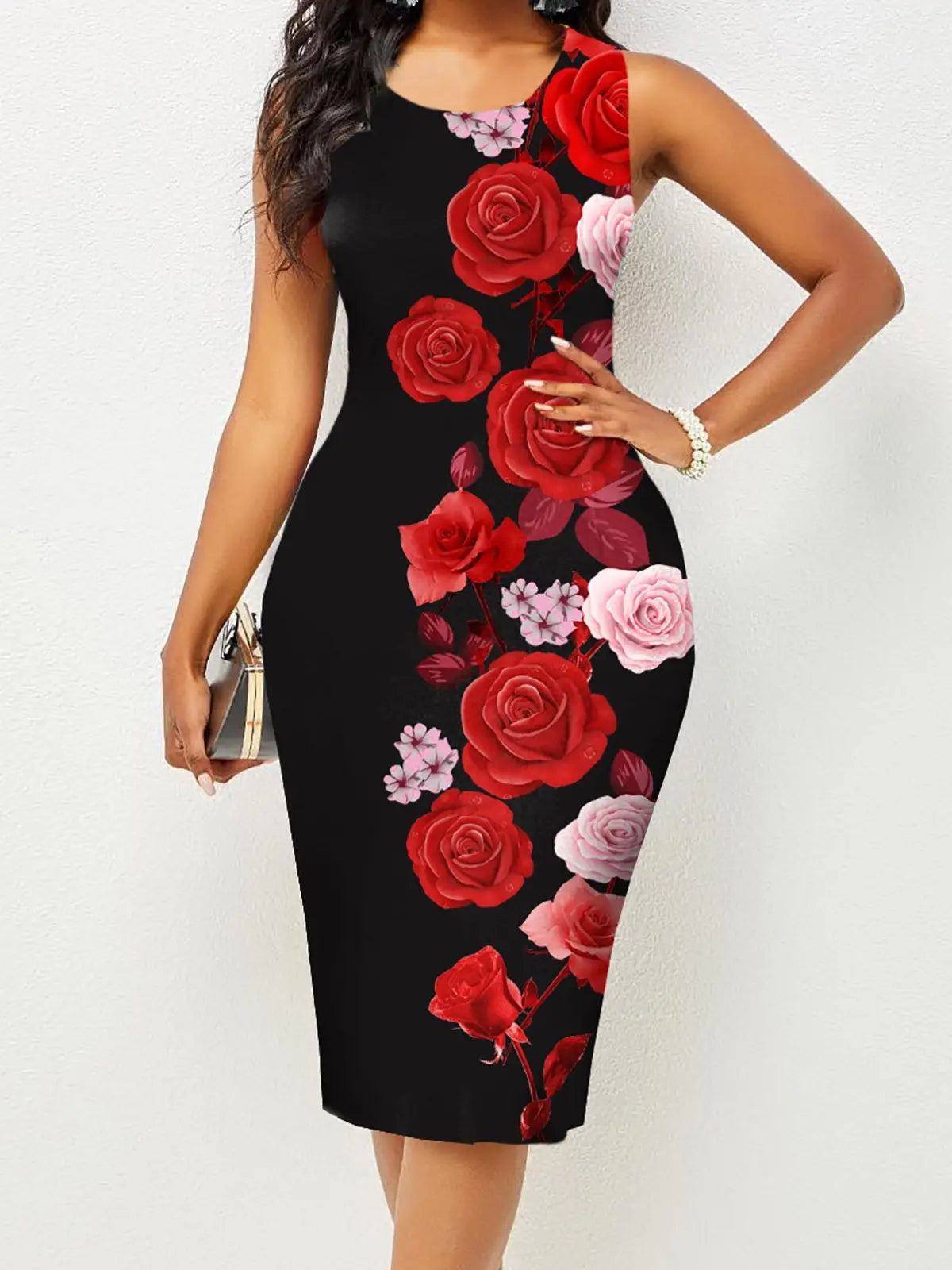 Spring and Summer New Fashion Women's Sleeveless Wrapped Hip Print Dress Women's Clothing