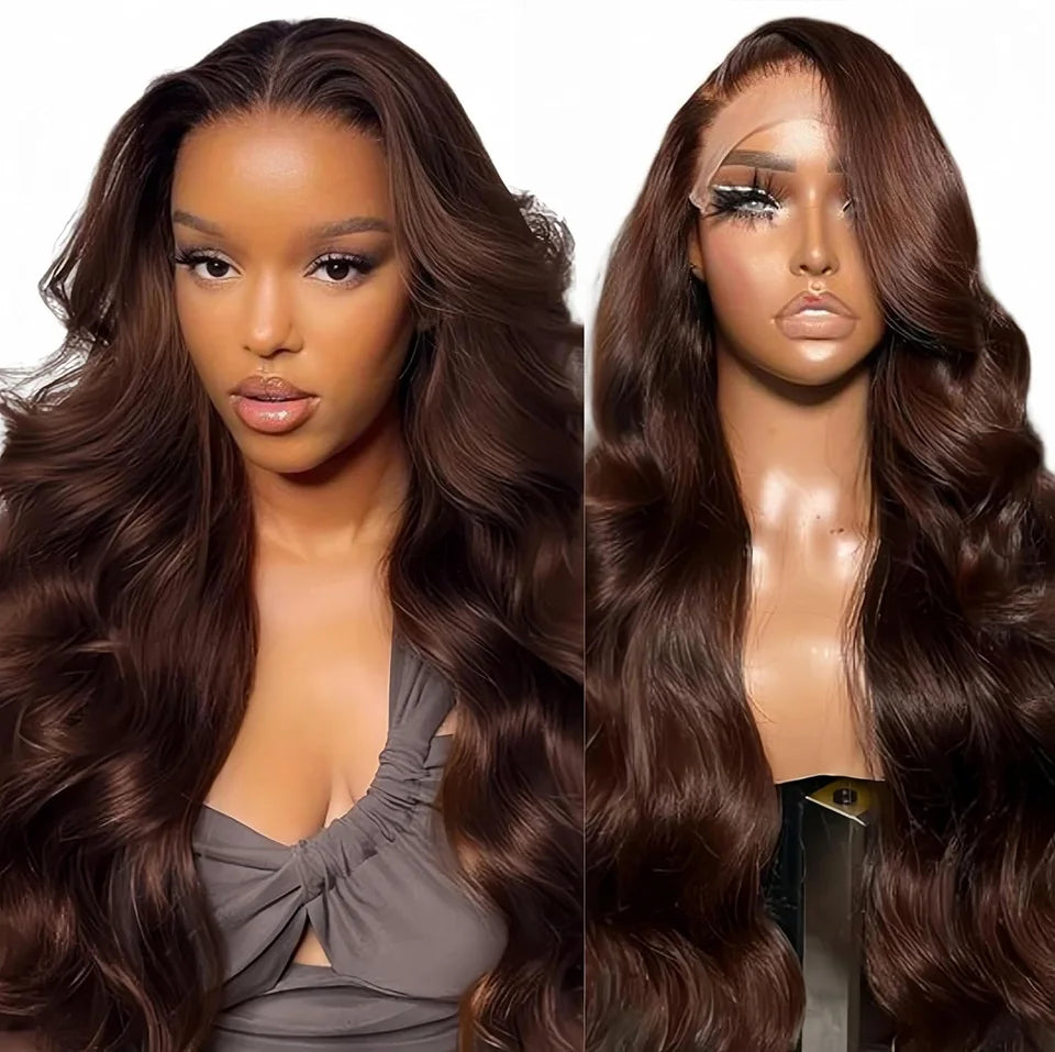 Body Wave Chocolate Brown 13x4 Lace Front WIgs 13x6 HD Lace Human Hair Wigs 100% Preplucked Color #4 Wigs On Sale For Women