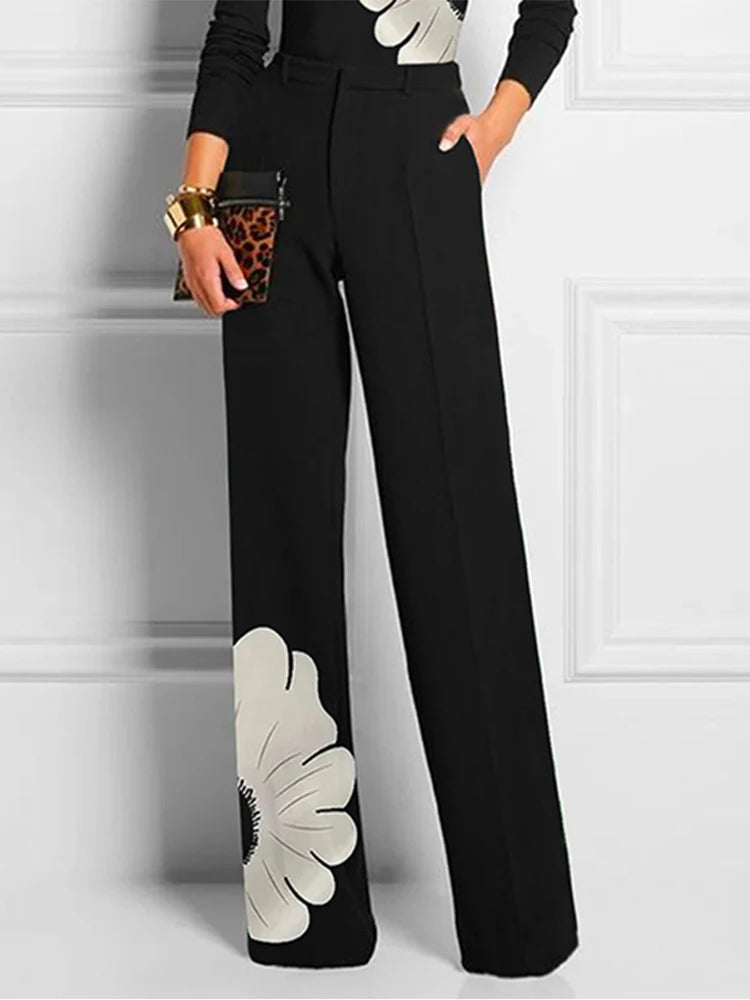 Yeezzi Women's High Waisted Straight Leg Suit Pants 2024 New Autumn Fashion Floral Printed Urban Casual Office Trousers Bottoms