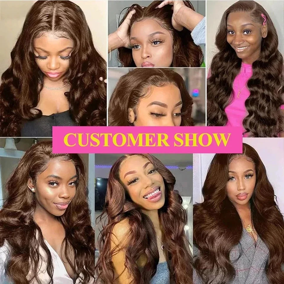 Body Wave Chocolate Brown 13x4 Lace Front WIgs 13x6 HD Lace Human Hair Wigs 100% Preplucked Color #4 Wigs On Sale For Women