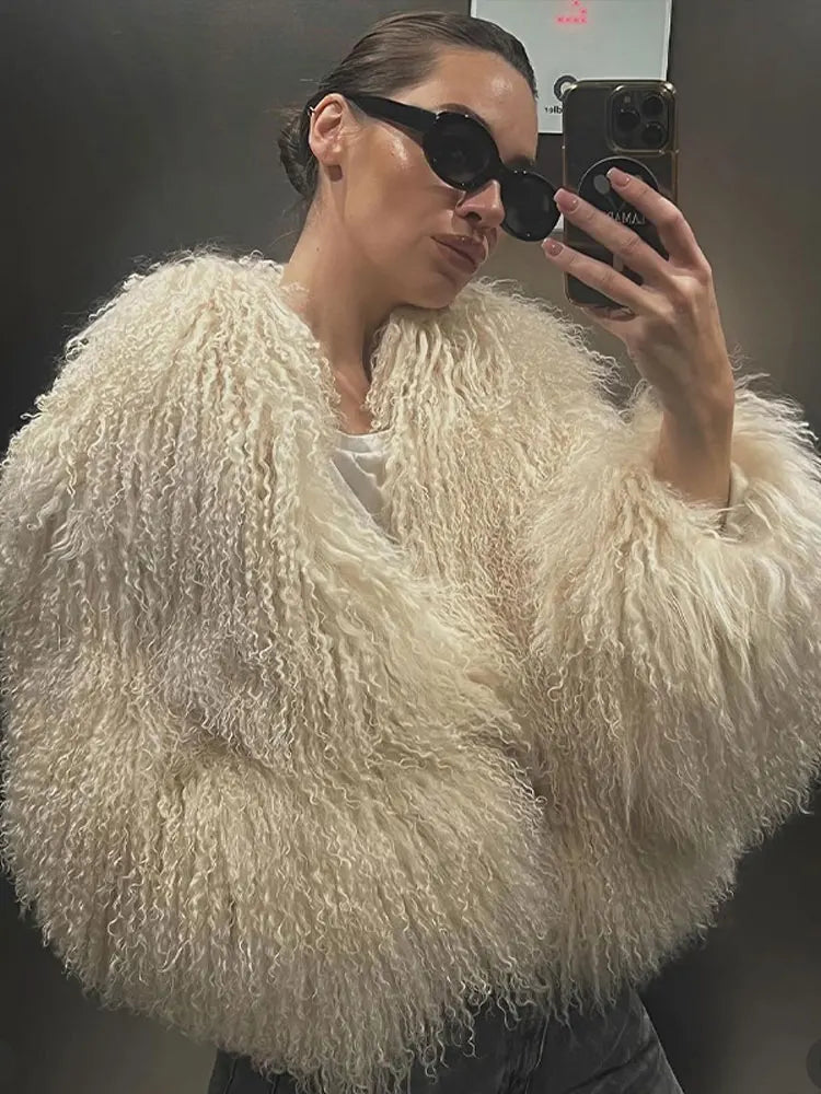 Autumn-winter Fluffy Faux Fur Coat For Ladies Warm Furry Long Sleeve Short Thick Coats 2024 Women Chic High Street Outerwear