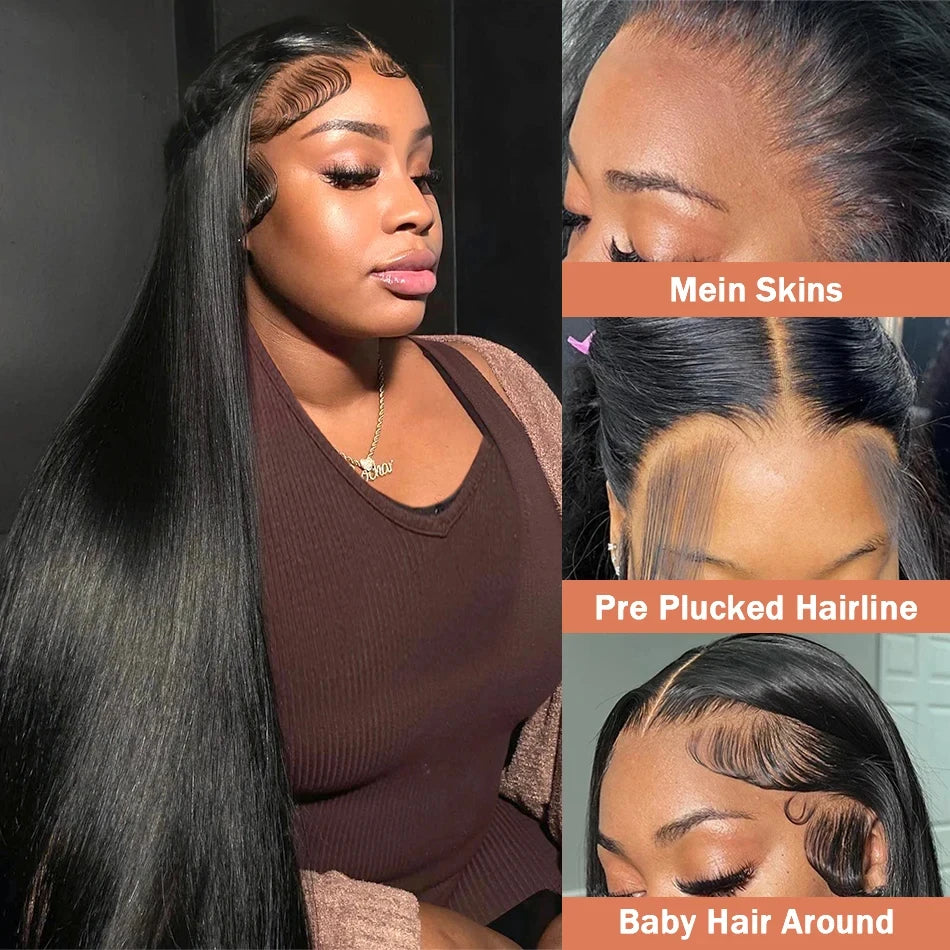 30 Inch Bone Straight Lace Front Wigs Human Hair Transparent 13x4 HD Lace Wig 13x6 Human Hair 180 Density Black Wigs For Women