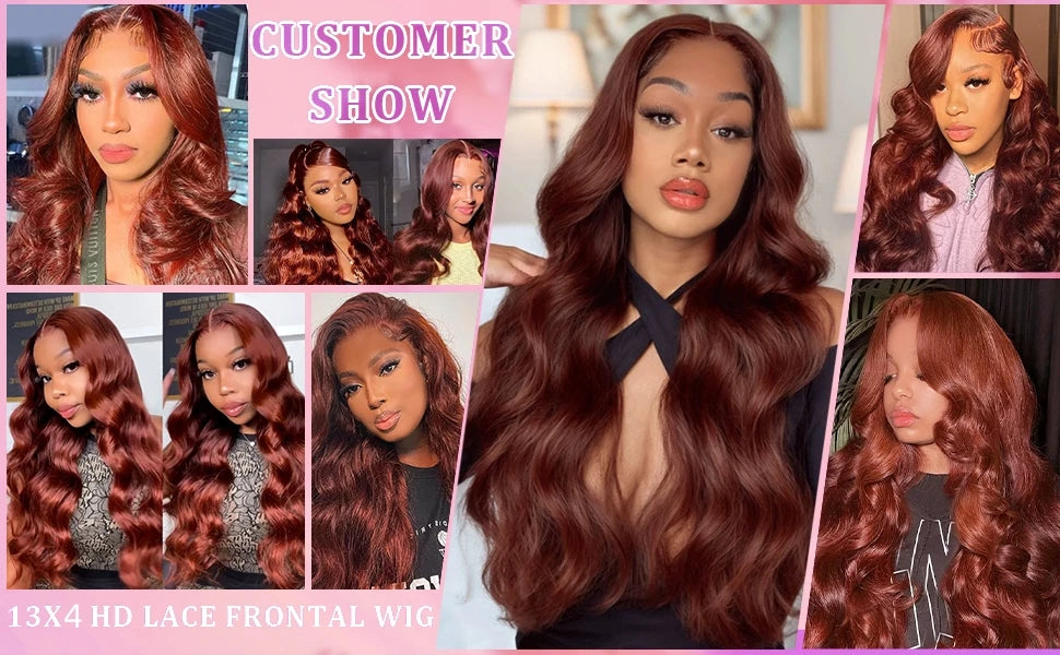 Reddish Brown Body Wave HD 13x4 13x6 Lace Frontal Human Hair Wig Colored Brazilian Remy Human Hair Wigs For Women Pre Plucked