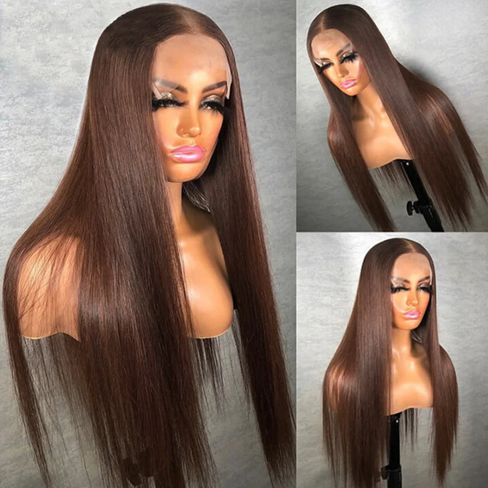 Dark Chocolate Brown Straight Lace Front Wig Colored Transparent Lace Frontal Wigs Human Hair Wigs For Women On Sale Clearance