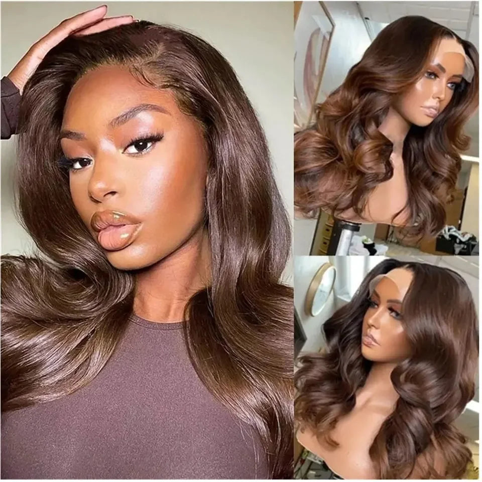 30 Inch Chocolate Brown 13X4 Transparent Lace Front Wig Body Wave 13X6 Brown Colored Lace Frontal Human Hair Wigs For Women