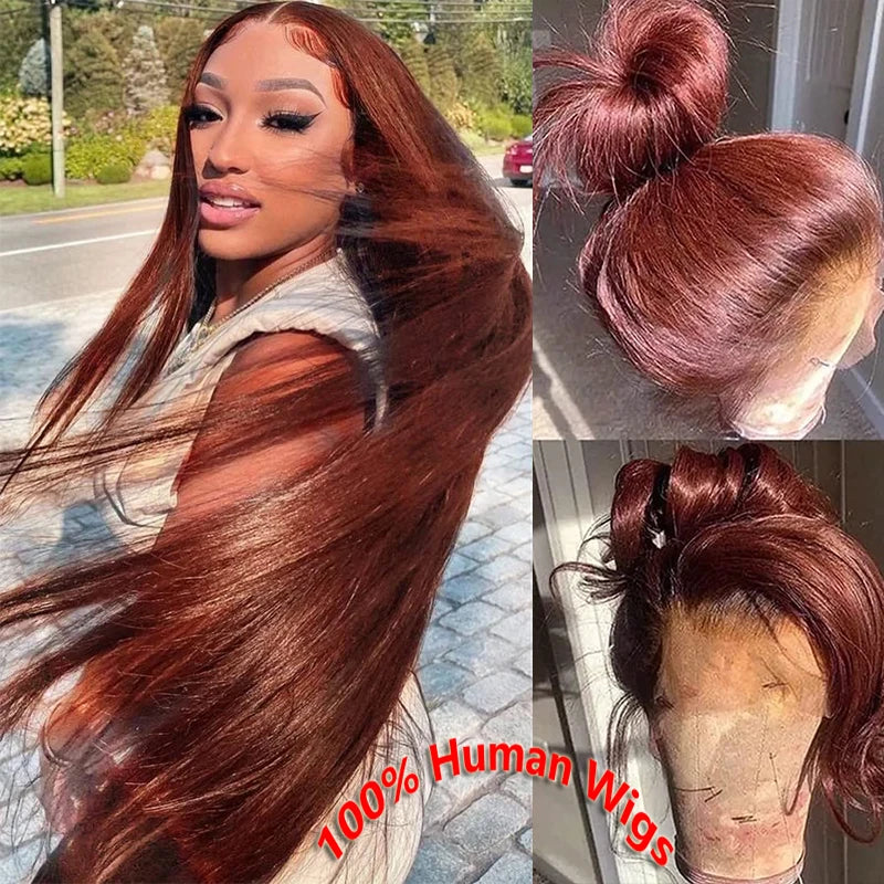 Reddish Brown Straight 13x6 HD Lace Frontal Human Hair Wig Pre Plucked 13x4 Lace Frontal Wigs Colored Brazilian 100% Human Wigs