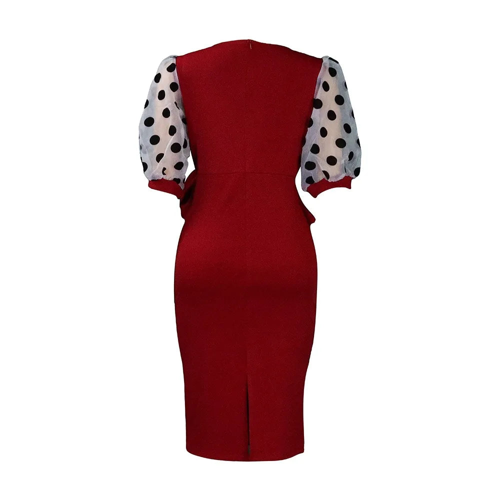 Elegant Office Dresses for Women Professional 2024 New V Neck Half Sleeve Package Hips Mid Calf Formal Female Business Work Robe