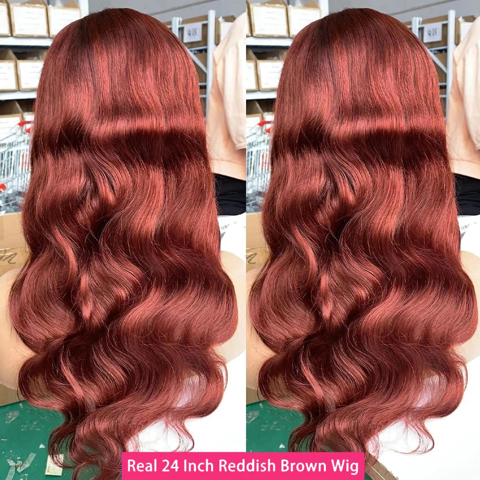 Reddish Brown Body Wave HD 13x4 13x6 Lace Frontal Human Hair Wig Colored Brazilian Remy Human Hair Wigs For Women Pre Plucked