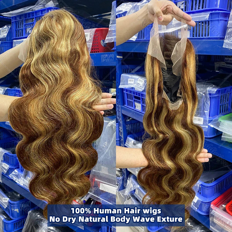 4/27 Highlight Wig Human Hair 13x4 Colored Lace Front Wigs Ombre Brown Body Wave Brazilian 13x6 HD Transparent Lace Frontal Wig