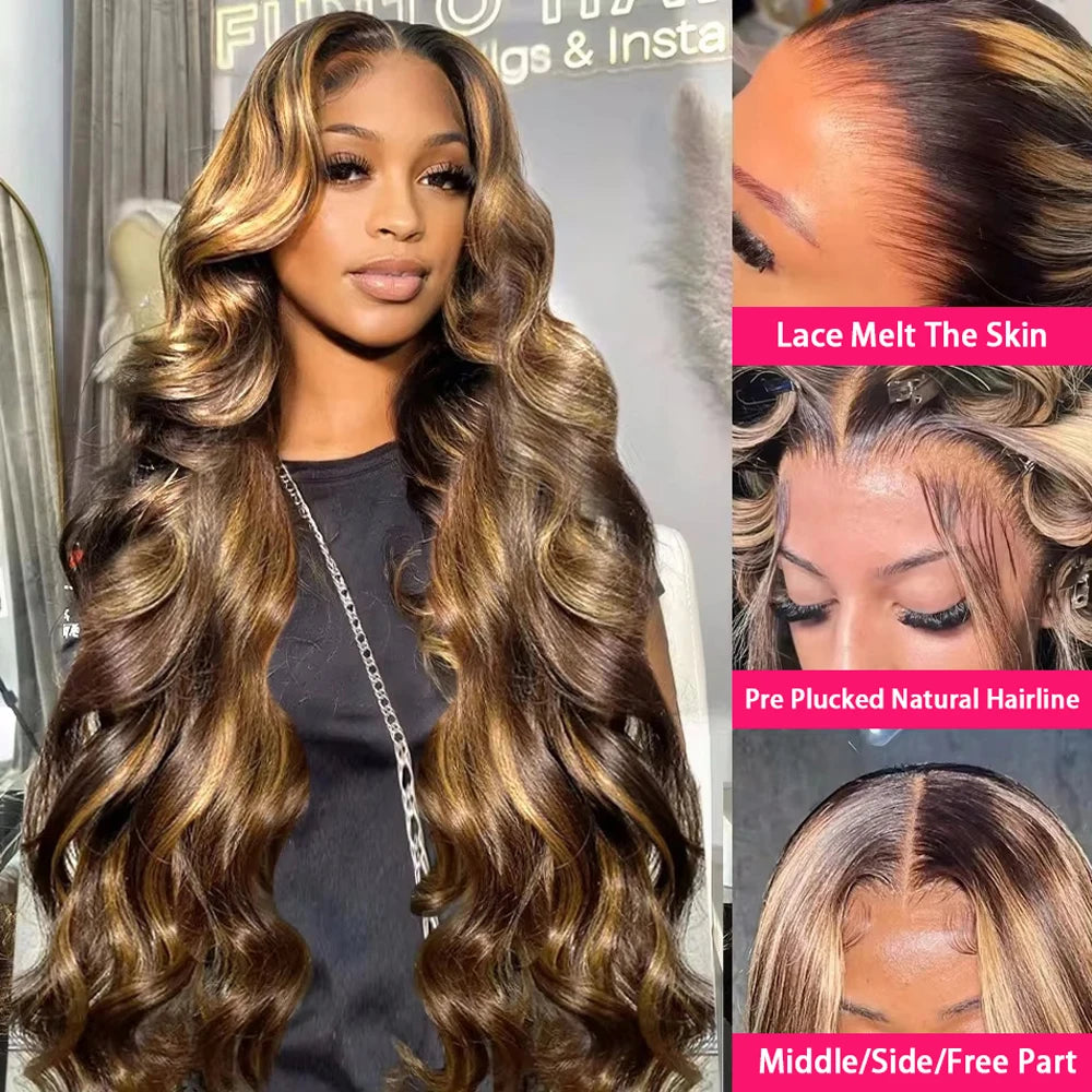 30 40 Inch 4/27 Highlight Body Wave 13x6 Hd Lace Front Human Hair Wig Colored Ombre 13x4 Human Hair Wigs Preplucked For Women